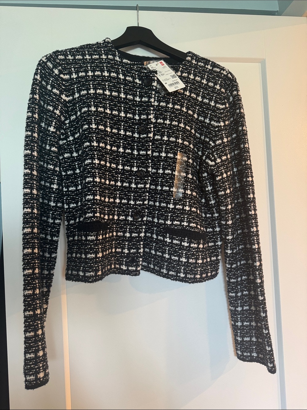 Uniqlo Black and White Tweed Button-Front Women's Jacket - Size M